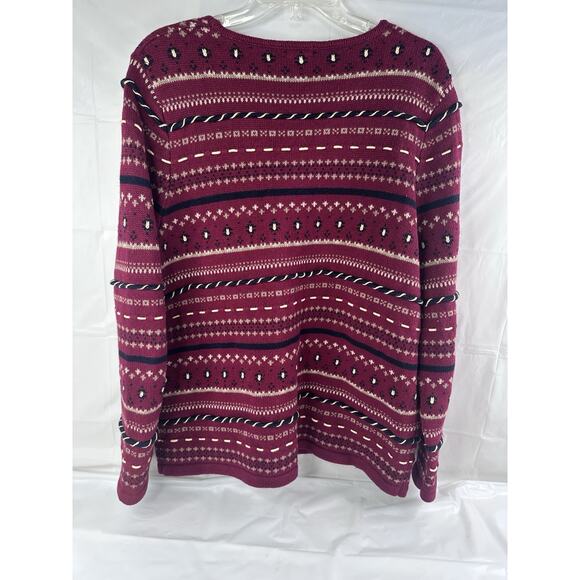 CJ Banks Nordic Cardigan Sweater 1X Button Up Hand Embroidered Christmas - Picture 2 of 7